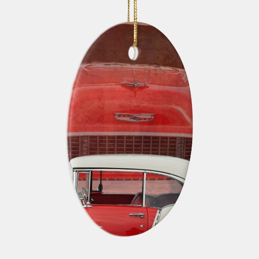 Klassieke auto's Chevy Bel Air Dodge Red White Vin Keramisch Ornament (Rechts)