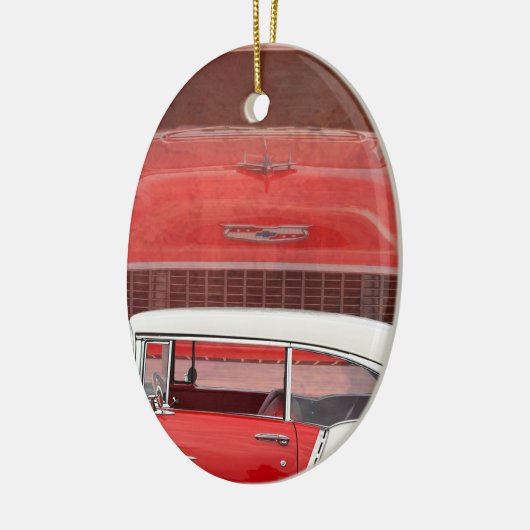 Klassieke auto's Chevy Bel Air Dodge Red White Vin Keramisch Ornament (Links)