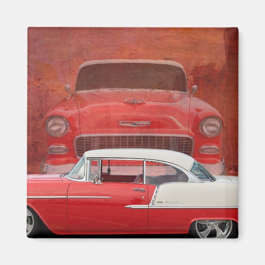 Klassieke auto's Chevy Bel Air Dodge Red White Vin Magneet (Voorkant)