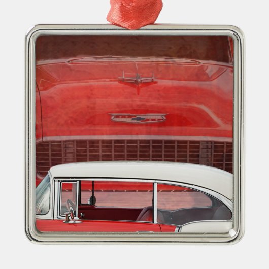 Klassieke auto's Chevy Bel Air Dodge Red White Vin Metalen Ornament (Voorkant)