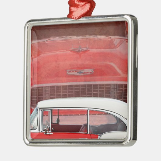 Klassieke auto's Chevy Bel Air Dodge Red White Vin Metalen Ornament (Links)