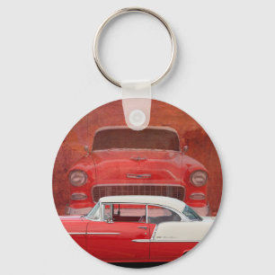 Klassieke auto's Chevy Bel Air Dodge Red White Vin Sleutelhanger
