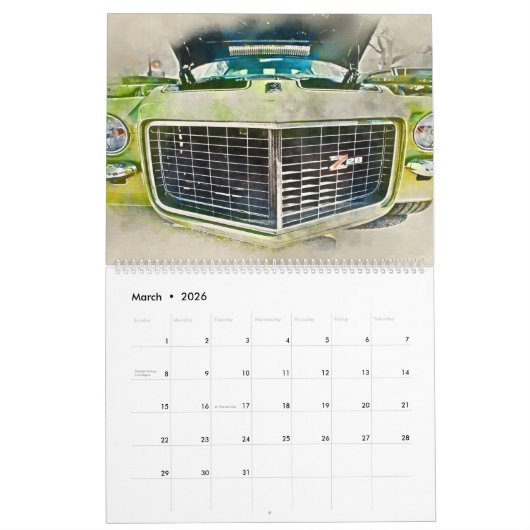 Klassieke auto's in Waterverf kalender (Mar 2026)