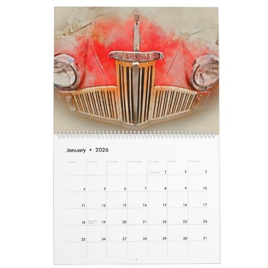 Klassieke auto's in Waterverf kalender (Jan 2026)