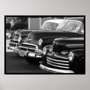 Klassieke auto's in zwart-wit canvasafdruk poster