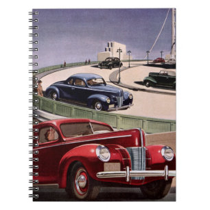Klassieke auto's, klassieke sedans roadtrip over d notitieboek