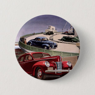 Klassieke auto's, klassieke sedans roadtrip over d ronde button 5,7 cm