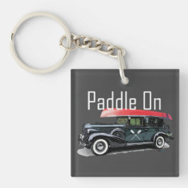 Klassieke auto's met peddel - vierkant (dubbelzijd sleutelhanger