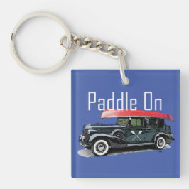 Klassieke auto's met peddel - vierkant (dubbelzijd sleutelhanger