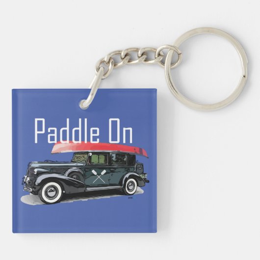 Klassieke auto's met peddel - vierkant (dubbelzijd sleutelhanger (Achterkant)