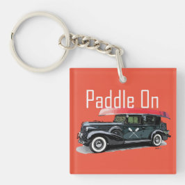 Klassieke auto's met peddel - vierkant (dubbelzijd sleutelhanger