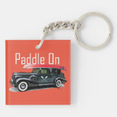 Klassieke auto's met peddel - vierkant (dubbelzijd sleutelhanger (Achterkant)