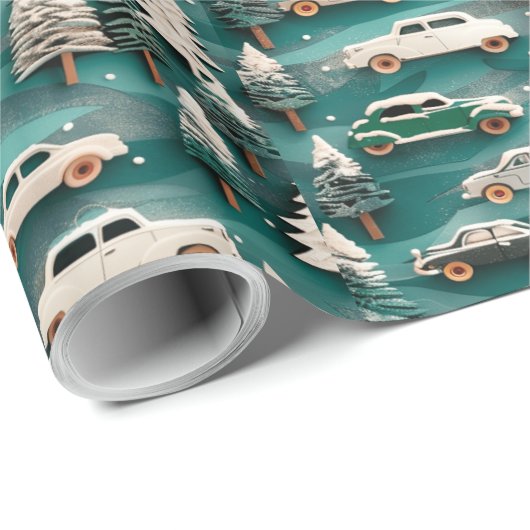 Klassieke auto's op feestelijk inpakpapier (Rol Hoek)