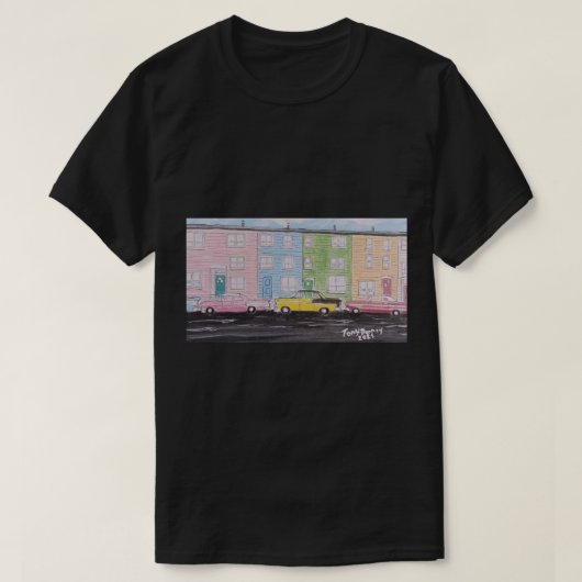 klassieke auto's op jelly bean Row St Johns NL T-shirt (Design voorkant)
