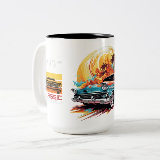 Klassieke auto's tweekleurige koffiemok (Voorkant links)