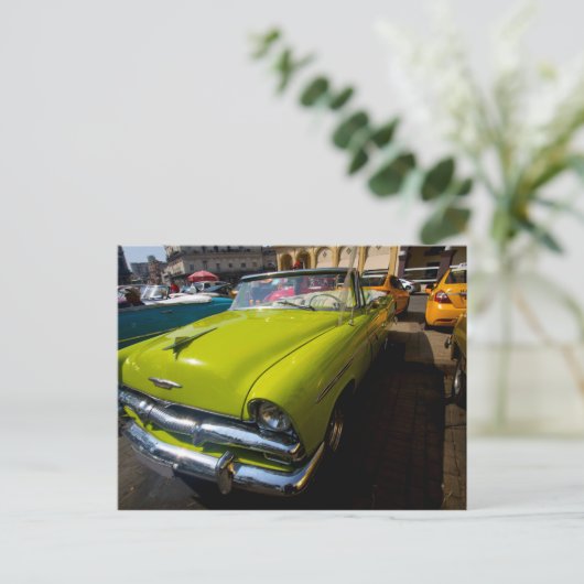 Klassieke auto's van Cuba Lime Green Convertible Briefkaart (Staand voorkant)