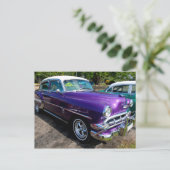 Klassieke auto's van Cuba Paars met witte hardtop Briefkaart (Staand voorkant)