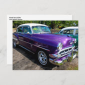 Klassieke auto's van Cuba Paars met witte hardtop Briefkaart (Voorkant / Achterkant)