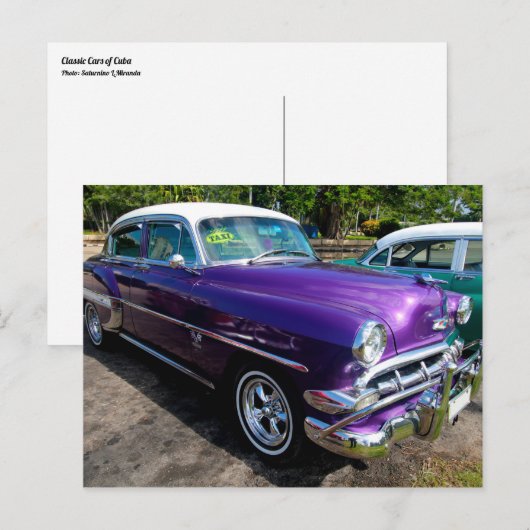 Klassieke auto's van Cuba Paars met witte hardtop Briefkaart (Voorkant / Achterkant)