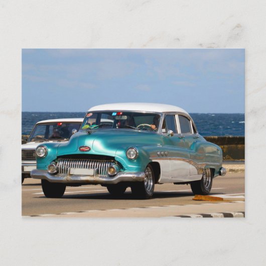 Klassieke auto's van Cuba Turquoise en White Sedan Briefkaart (Voorkant)