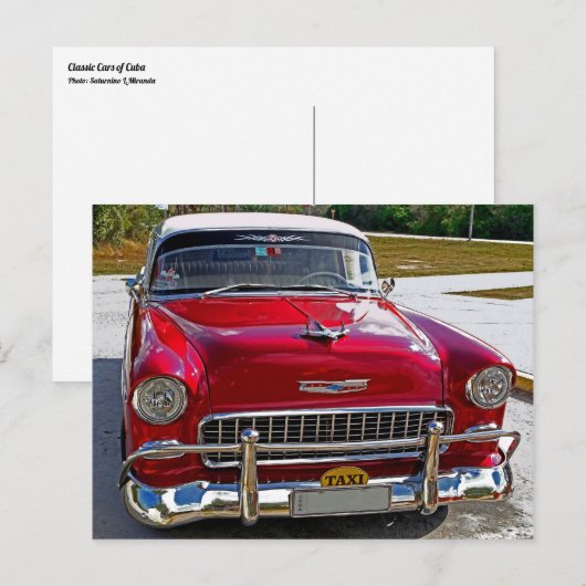 Klassieke auto's van de Cherry Red en Chrome van C Briefkaart (Voorkant / Achterkant)