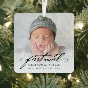 Klassieke  Baby 1 noel 2 foto met tweetallen Metalen Ornament