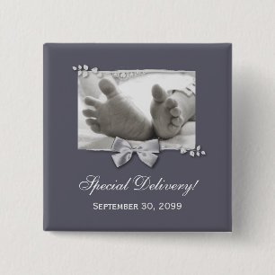 Klassieke Baby Feet Elegant Birth Announance Vierkante Button 5,1 Cm