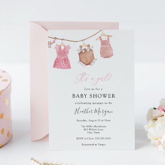 Klassieke Baby Meisje Douche Uitnodiging