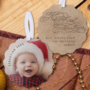 Klassieke baby mijn eerste kerst tekst foto elegan ornament kaart