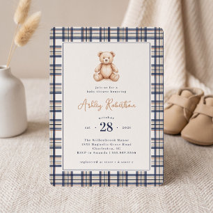 Klassieke baby shower met vintage teddybeer kaart