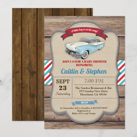 Klassieke baby shower-uitnodiging.  stijl kaart (Voorkant / Achterkant)