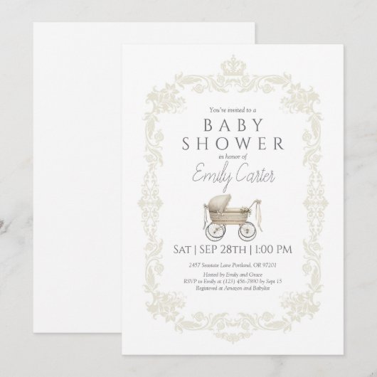 Klassieke  Baby Stroller Baby shower uitnodiging (Voorkant / Achterkant)