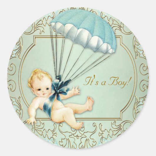 Klassieke babyborrel voor jongen ronde sticker (Voorkant)