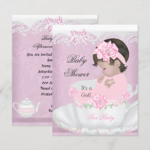 Klassieke babyfeest meisje roze baby in theekopje kaart
