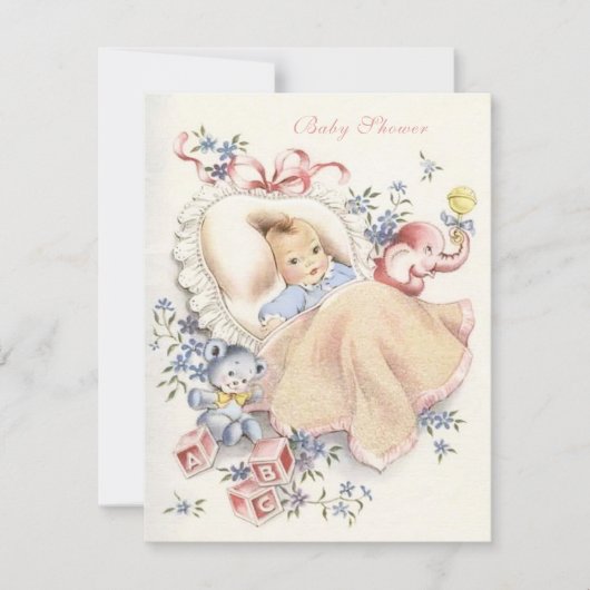 Klassieke babyfeest Roze olifant Blauwe beer Kaart (Voorkant)