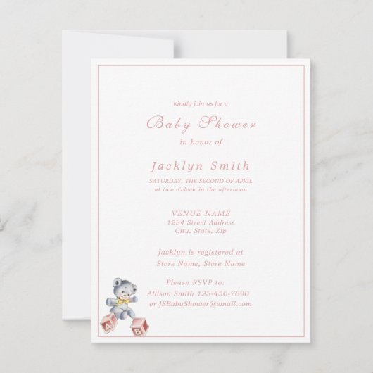 Klassieke babyfeest Roze olifant Blauwe beer Kaart (Achterkant)