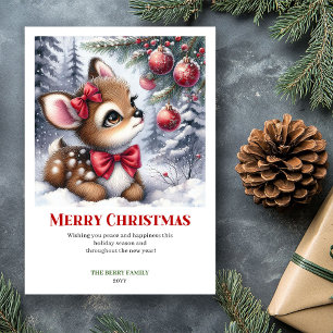 Klassieke babyreeuwinterbos watercolor Kerstmis Feestdagenkaart