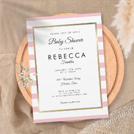 Klassieke babyroze streep baby shower / sprinkle kaart