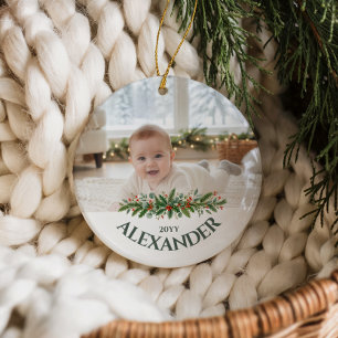 Klassieke Baby's Eerste Kerstmis Foto Keramisch Ornament