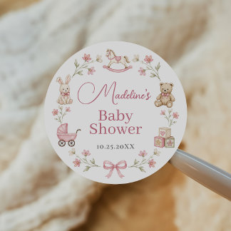 Klassieke babyspeelgoed voor meisjes baby shower ronde sticker