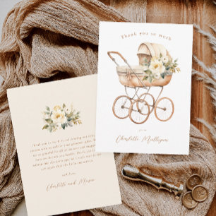 Klassieke babywagen geslacht neutrale baby shower bedankkaart