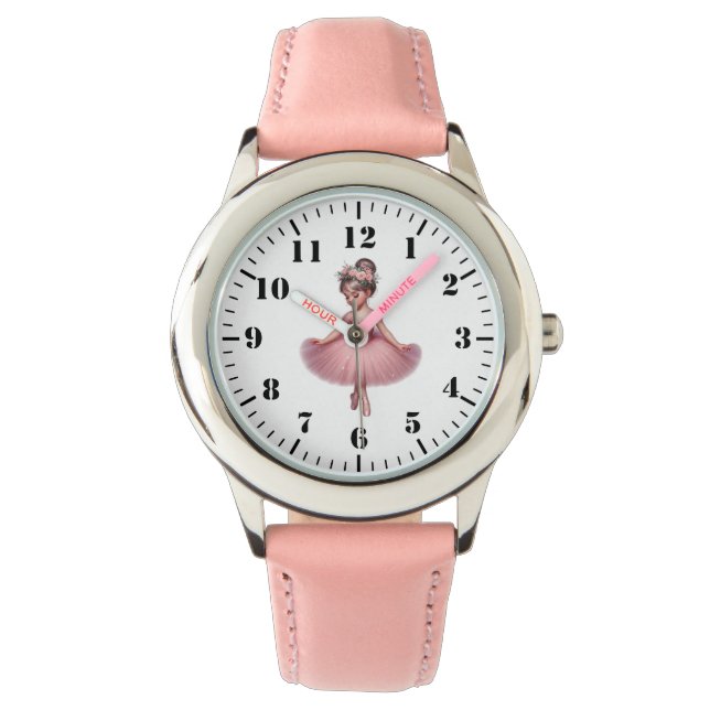 Klassieke Ballerina Leer voor Kinderen Horloge (Voorkant)