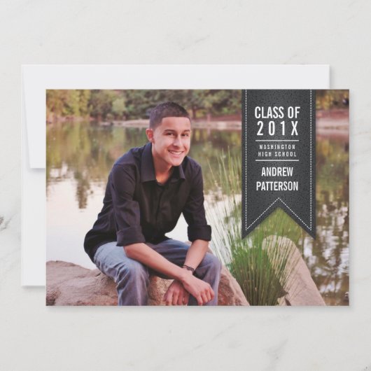 Klassieke Banner Afstuderen Fotoaankondiging Kaart (Voorkant)
