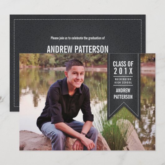 Klassieke Banner Afstuderen Fotoaankondiging Kaart (Voorkant / Achterkant)