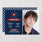 Klassieke banner Navy/Rode afstudeeraankondiging Aankondiging (Voorkant / Achterkant)