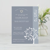 Klassieke Bar Mitzvah Dusty Blue Tree of Life Kaart (Staand voorkant)