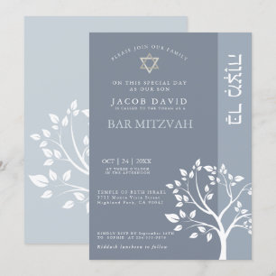 Klassieke Bar Mitzvah Dusty Blue Tree of Life Kaart