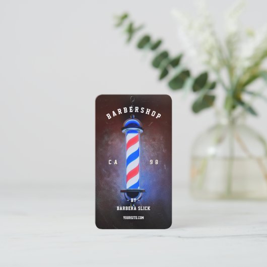 Klassieke Barber Pole Barbershop Rood Wit Blauw Visitekaartje (Staand voorkant)