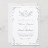 Klassieke Barok Victoriaans Blauw bruiloft Kaart (Voorkant)