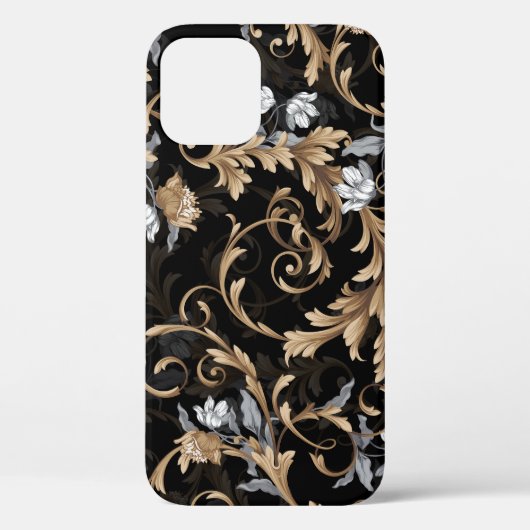 Klassieke barokbloemen: zwarte achtergrond. Case-Mate iPhone case (Achterkant)